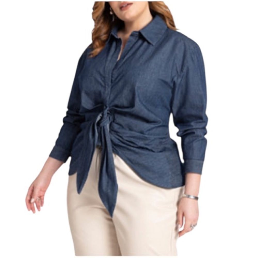ELOQUII Tie Front Collared Blouse NWT